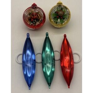 Vintage Jewel Brite Diorama, Starburst Icicle Christmas  Ornaments Set Of 5